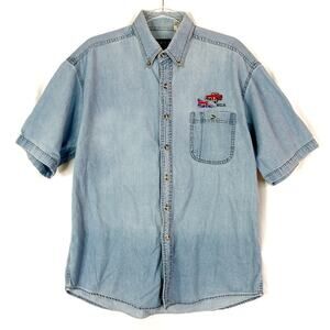 TEXX Canada Chambray British MGA Car 100% Cotton Short Sleeve Button Shirt M